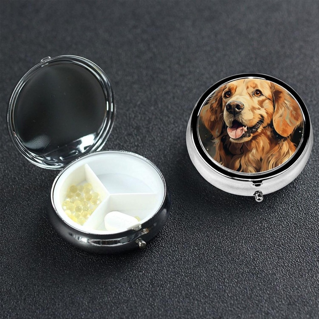 Ronde pil Box 3 Compartiment pil Box pil bevat pilbox geval voor reizen kleine pil geval Golden Retriever pil Organizer voor vitaminen Fish Oil Box supplement doos