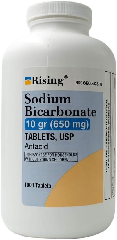 Rising Pharma - Natriumbicarbonaat 650mg - Antacida gebruikt voor zuur indigestie, brandend maagzuur, Zure maagmaag Maag Upset - 1000 Tabletten