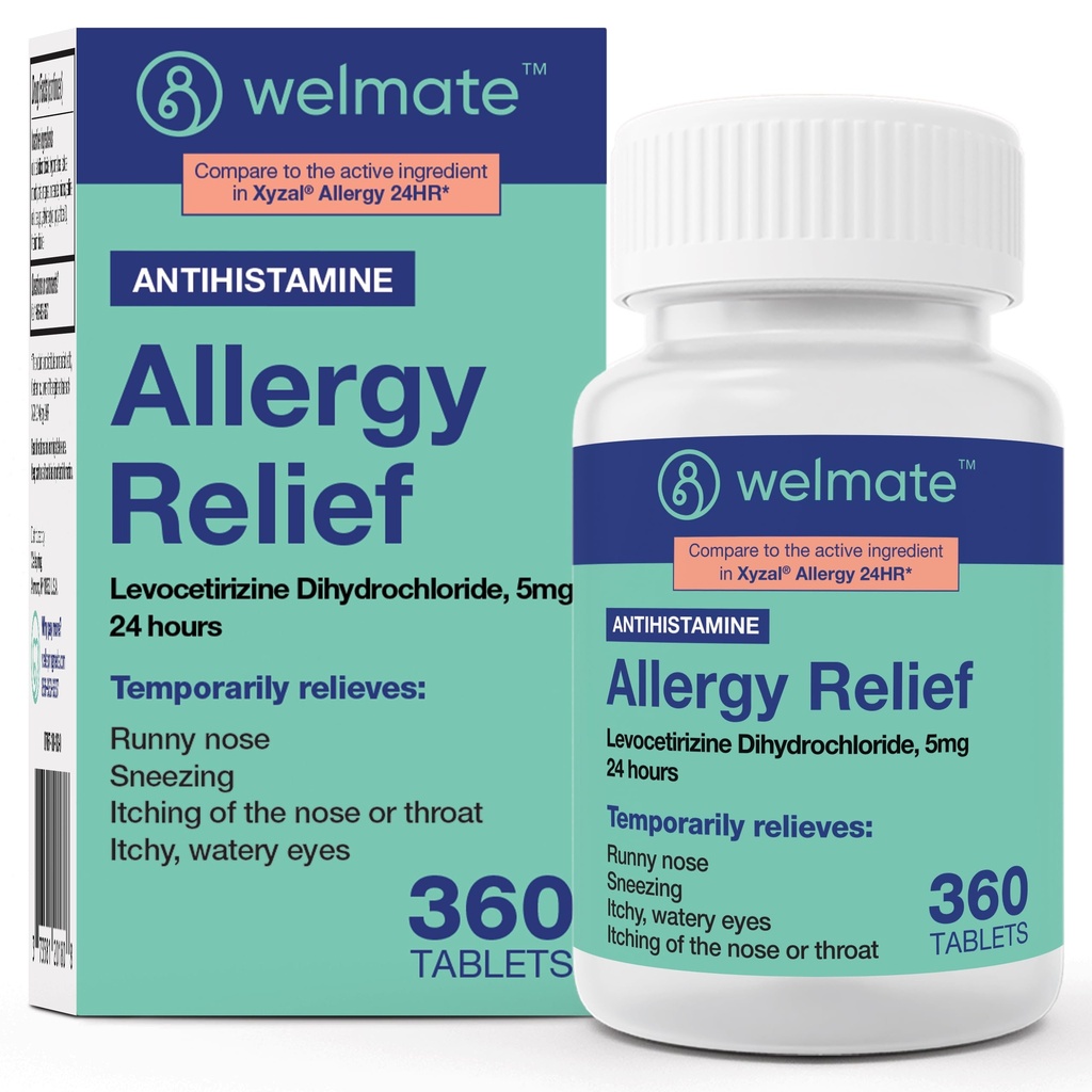 WELMATE - Dichlorhydrate de Levocetirizine 5mg (360 ct) - Médecine Allergique Non Sourde - 24 heures - Antihistamine - Pilules Allergiques Générique - Médicaments Over-The-Counter