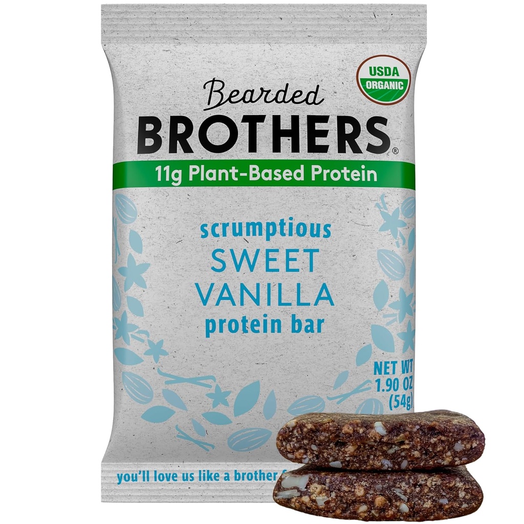 Baardgebroeders Biologische Proteïne Bars, Vanille (10 Pack) - 11g plantaardige eiwit Gluten Gratis Veganistisch, Non-GMO gezonde snacks voor volwassenen Goede bron van vezels