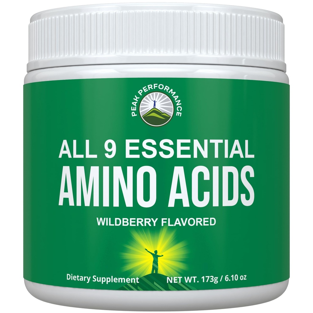 Alle 9 essentiële aminozuren poeder. Pre + Tijdens + Post Workout met EAA's + BCAA's voor energie, spiergroei en herstel. Non-GMO BCAA en EAA Powders for Men + Women. 3rd Party Tested. Bosbessen
