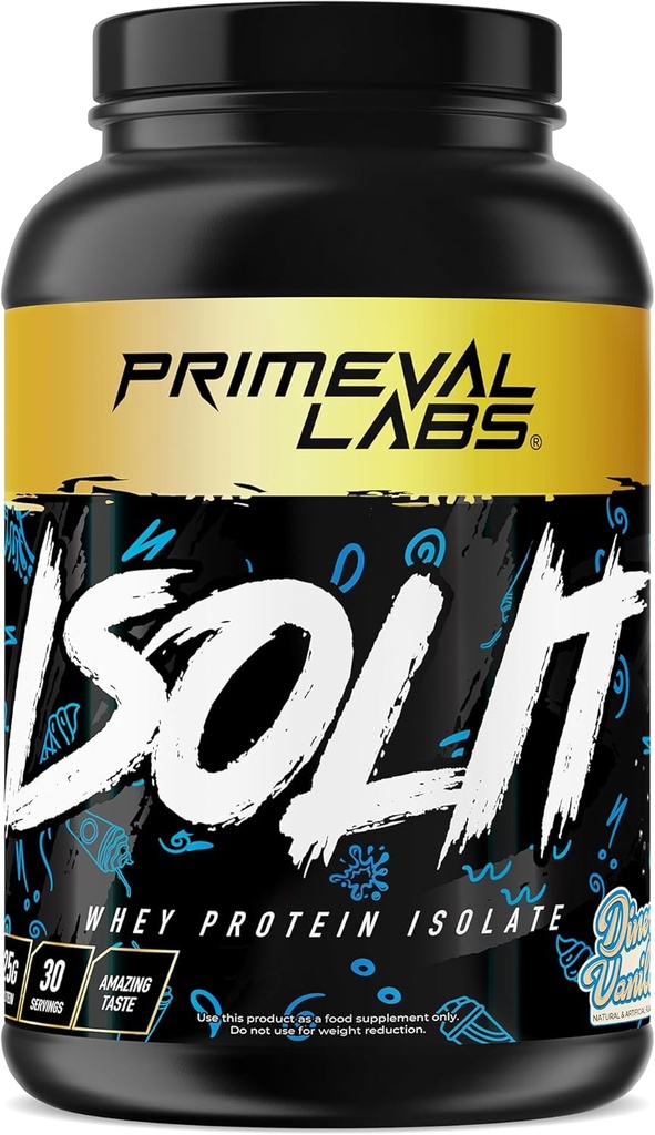 Premierval Labs ISOLIT - Poudre de protéines de lactosérum, 100 % d'isolat de lactosérum, 25g de protéines, BCAAs, absorption rapide, digestion facile (Diner Vanilla, 2lb)