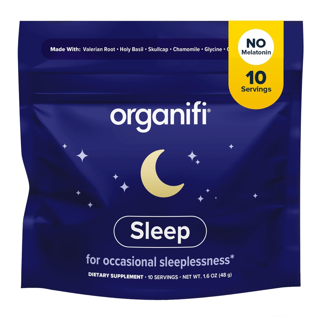 Organifi Slaap - Slaapondersteuning met Valeriaanwortel, Lavendel, GABA en L-theanine - Geen Melatonine - Kalmerende en ontspannende Nacht Drank - Geen Gluten, Zuivel of soja
