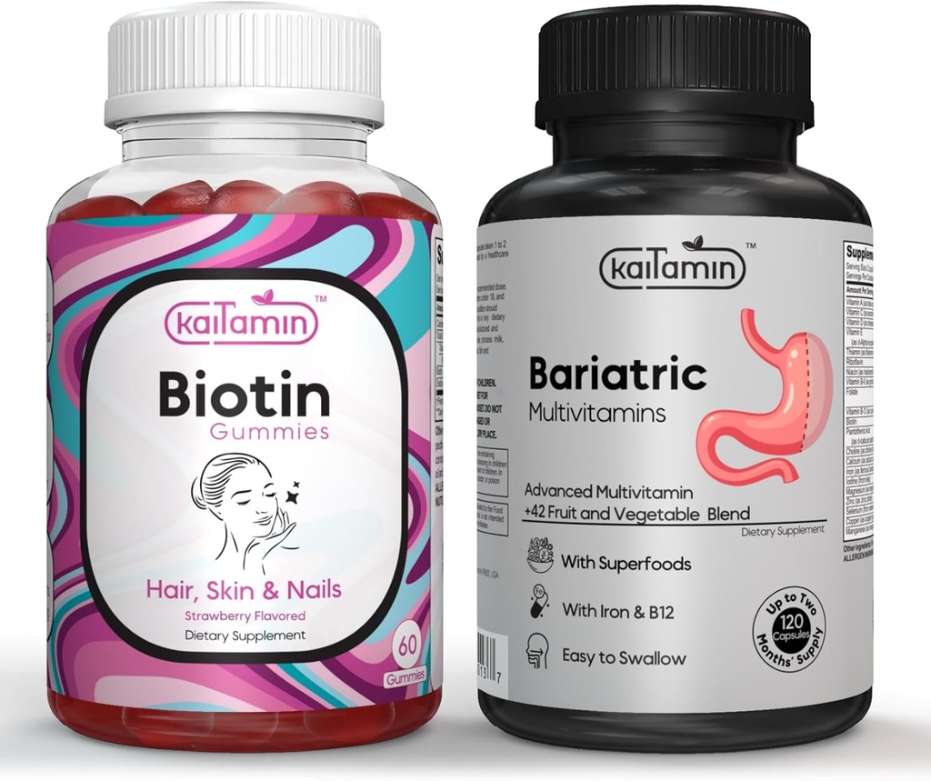 Bariatrische multivitamine met ijzer voor post-Bariatrische chirurgie + Biotin Vitamine B7 Gummies 5000 mcg per portie - met vlierbessen en kokosolie (Bundel)