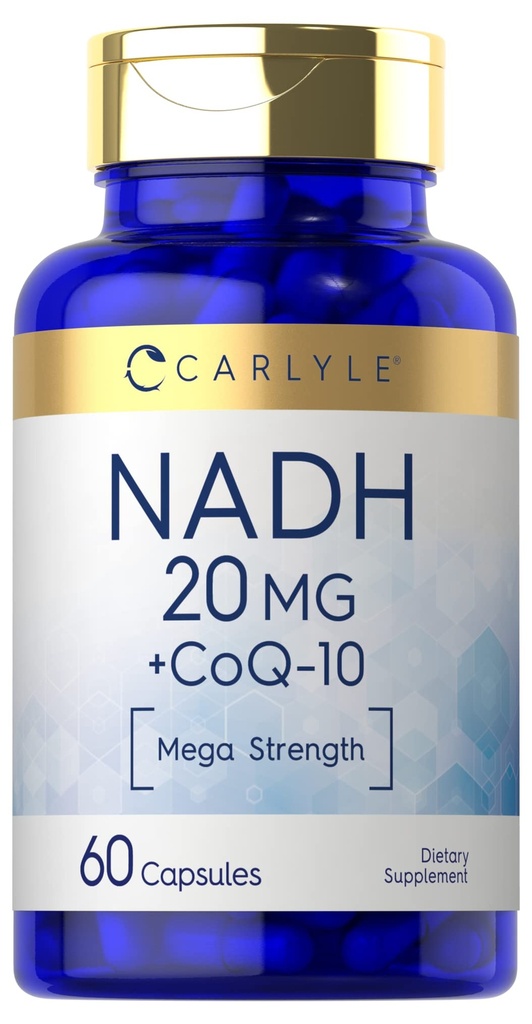 Carlyle NADH CoQ10 Supplément $ 20mg $ 60 Capsules $ Mega Strength $ Non-OGM, sans gluten