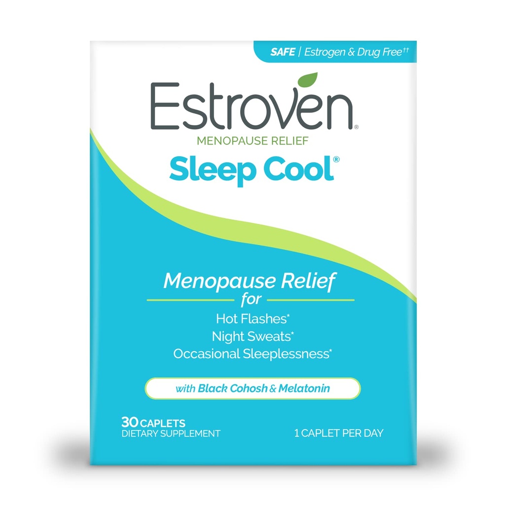 Estroven slaapkoel voor menopauze verlichting, 30 Ct, slaapondersteuning supplement met klinisch bewezen ingrediënten om Menopauze symptomen plus nachtzweet en Hot Flash Relief, Drug-No & Gluten-No