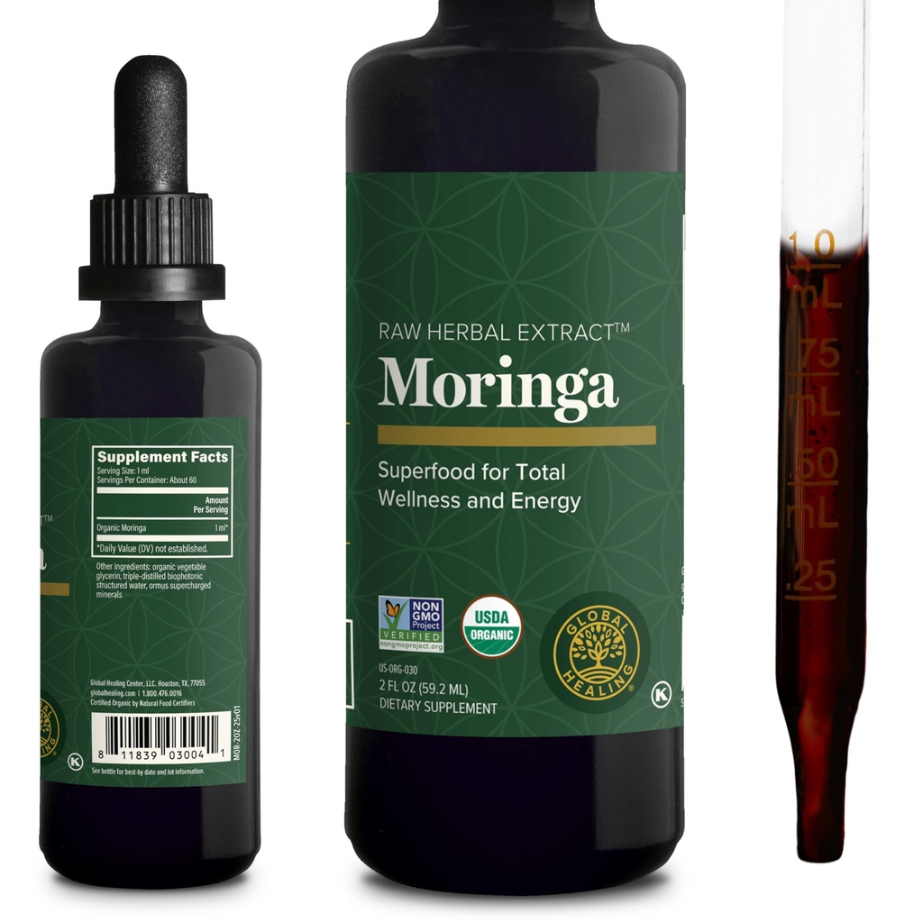 Global Healing Center - Biologische Moringa Oleifera Extract Liquid Drops, Moringa Supplement-Vegan uit Boom Bladeren-Max Absorptie van Vitaminen en Mineralen- Meer Potentie dan Powder Form (2 Fl Oz)