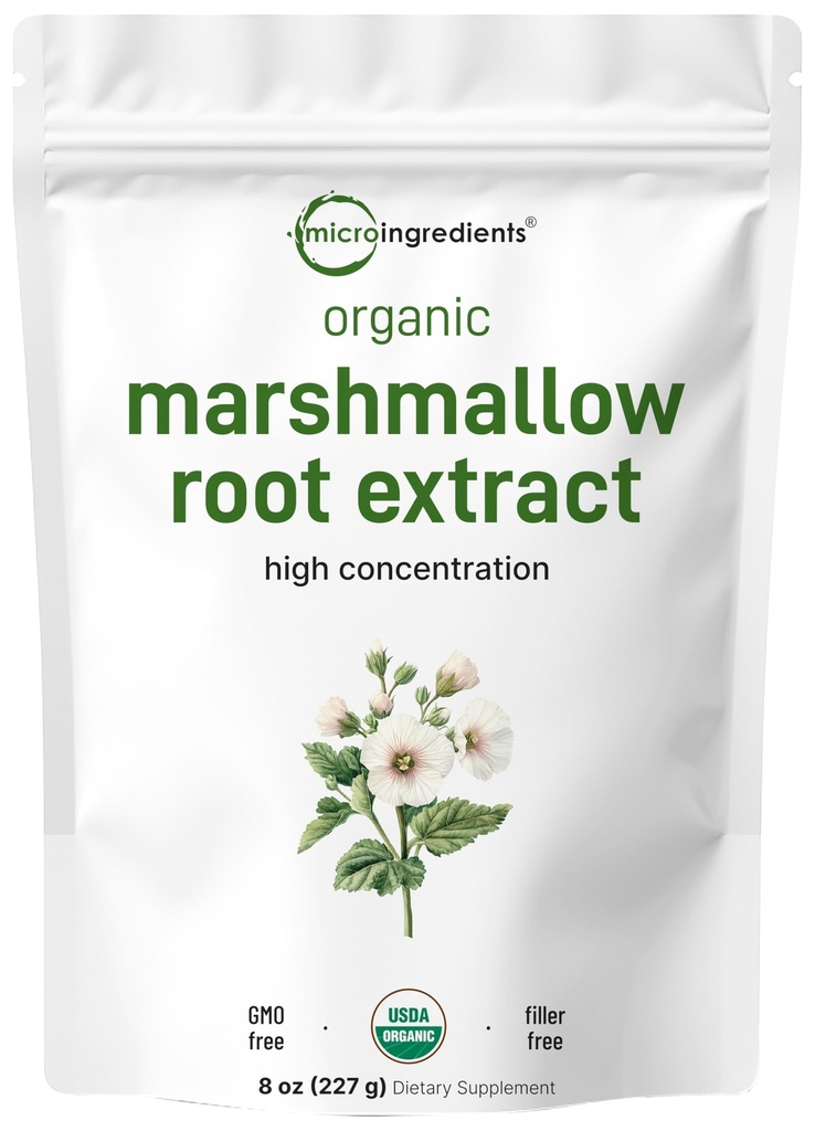 Micro Ingrediënten Biologische Marshmallow Root Powder, 8 Ounce, Filler Gratis en traditioneel gebruikt, Ondersteunt Digestieve Gastro-intestinale Gezondheid, Niet-Ir uitgestraald en Geen GGO's, Vegan vriendelijk