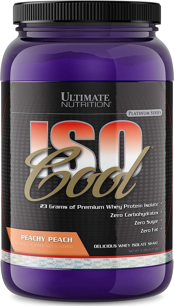 Ultimate Nutrition ISO Cool Whey Protein Isolate Powder, No Fat, No Sugar, Zero Carb Shake with Bcaa, Keto Friendly Post Workout Recovery Drink, 23 Grams Protein per Serving, 2 Pounds, Peach Parfait