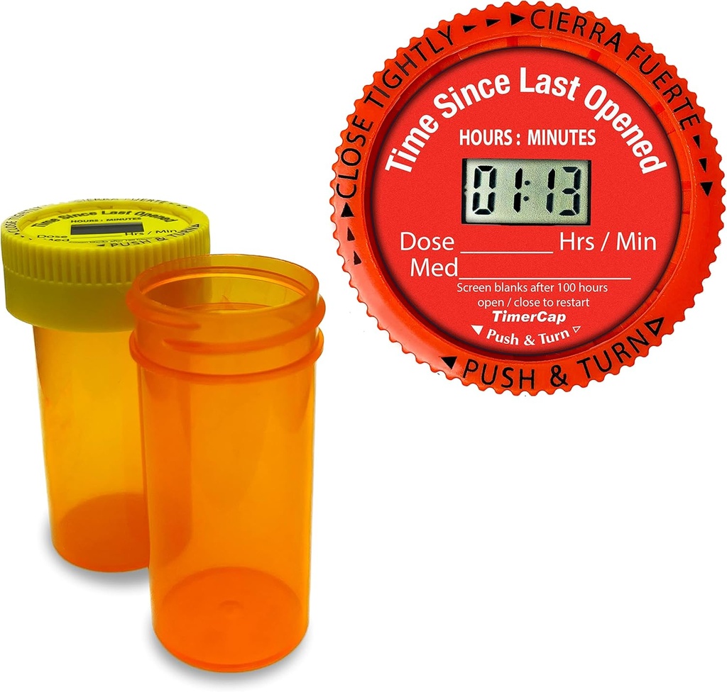 TimerCap geeft automatisch de tijd sinds laatst geopend - Ingebouwde Stopwatch Smart Pill Bottle Cap Medicatie Herinnering geval (Qty 2-1,8 oz Amber flessen) CRC