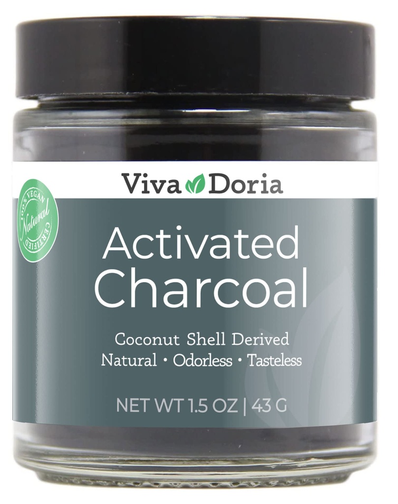 Viva Doria Virgin geactiveerd Charcoal Powder, Coconut Shell Afgeleid, Food Grade, 1,5 Oz Glass Jar