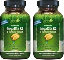 Irwin Naturals High Potency Mega D3 & K2 + Kurkuma Extract voor gezonde botten, immuunfunctie en positieve stemming - geavanceerde absorptie met Magnesium, Kurkuma, Bamboe en Omega Oil - 60 vloeibare softgels
