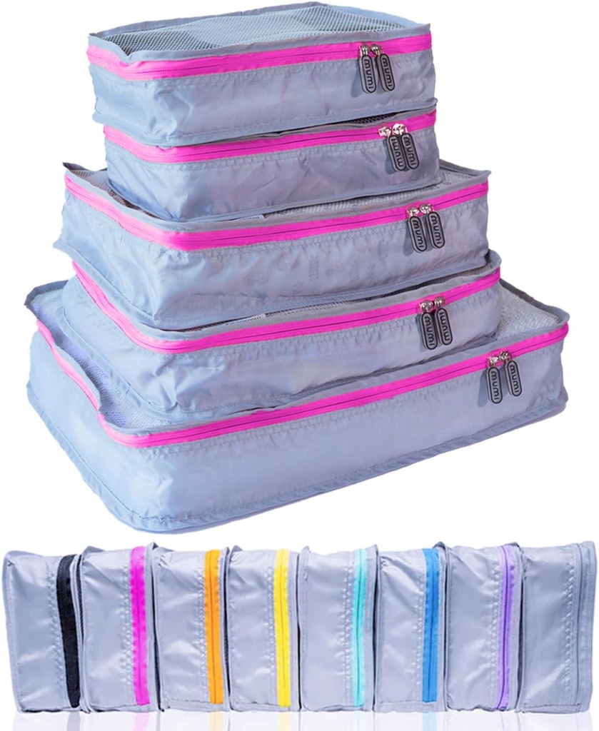 MUMI Packing Cubes 5-Piece Compress Packing Cubes for Travel, Bagage Organizers for Suitcases, Carry-On Bags, Backpacks, and Duffel Bags - Roze