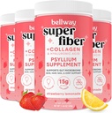 Bellway Super Fiber Powder + Collagen (4 Pack), Sugar-Free Psyllium Husk Powder met Collageen Peptides for Gut Health, Healthy Skin, Nails, Bones & Joints, Strawberry Lemonade (45.84 oz)