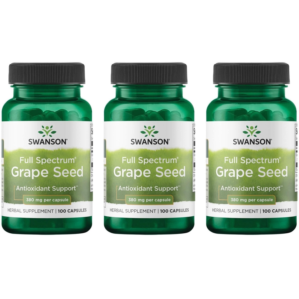 Swanson Grape Seed Heart Antioxidant Vrije Radicalen Gezonde Bloeddruk Ondersteuning Polyfenolen OPCS Kruidensupplement 380 mg 100 Capsules (3 Pack)
