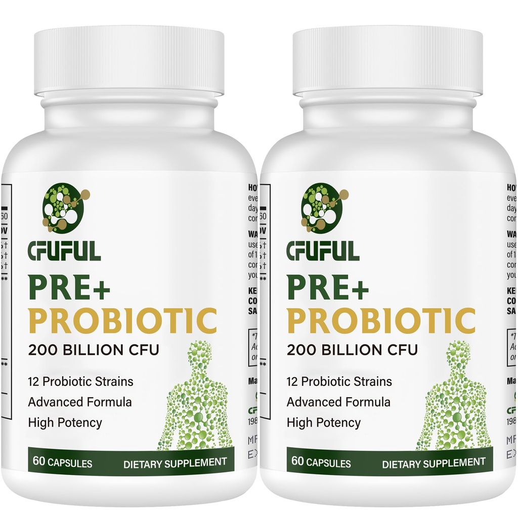 Probiotiques pour les femmes et les hommes - 200 milliards CFU 12 souches Probiotique pour la santé des immunes digestives et des intestins, avec plateau biologique prébiotique Stable Probiotique Supplément pour ballonner 120 capsules