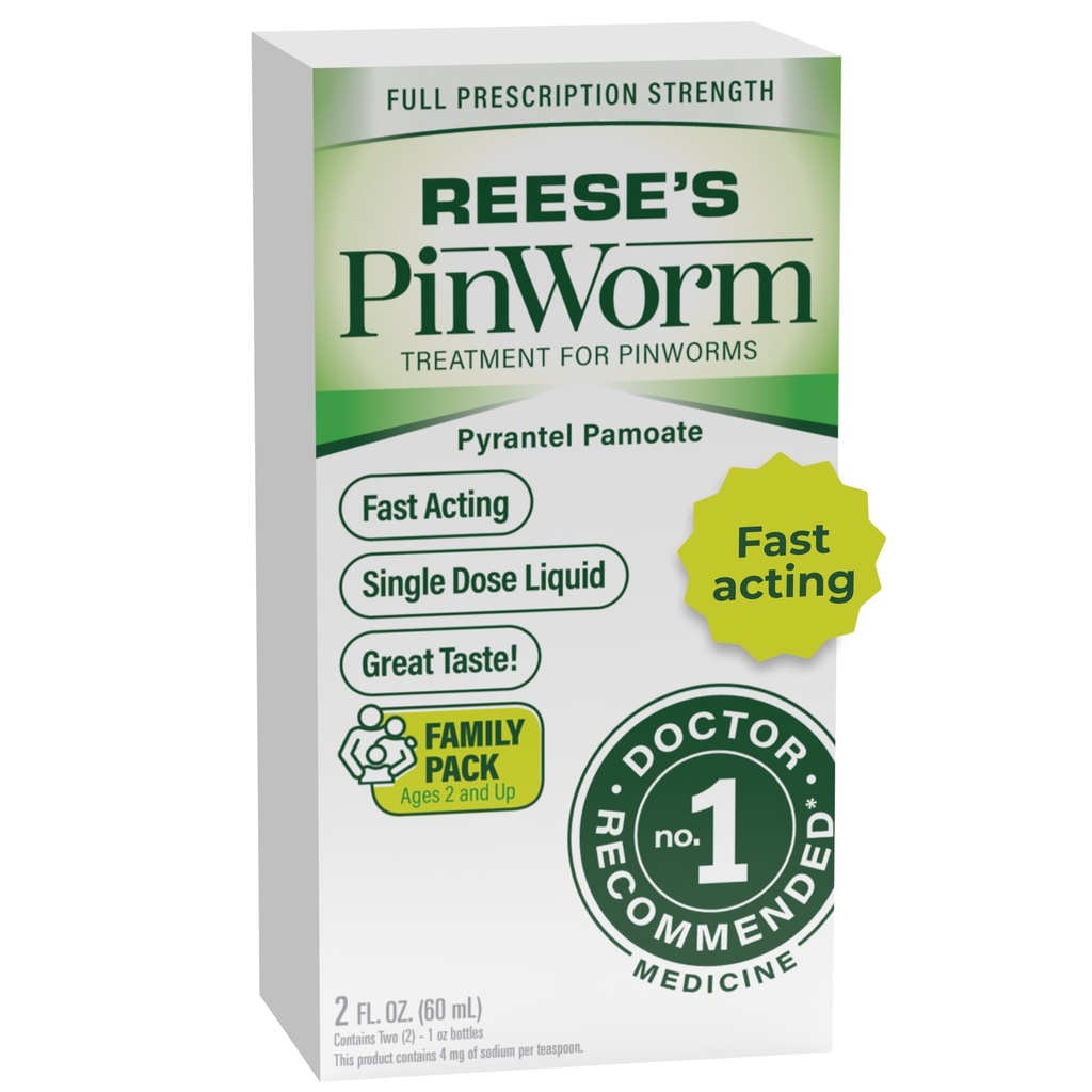 Reese's PINWORM médecine liquide pour toute la famille, la force d'ordonnance complète, 2 Oz, #1 médecin recommandé Pyrantel Pamoate Dewoster pour adultes et enfants 2 ans et plus, Banana Flavor