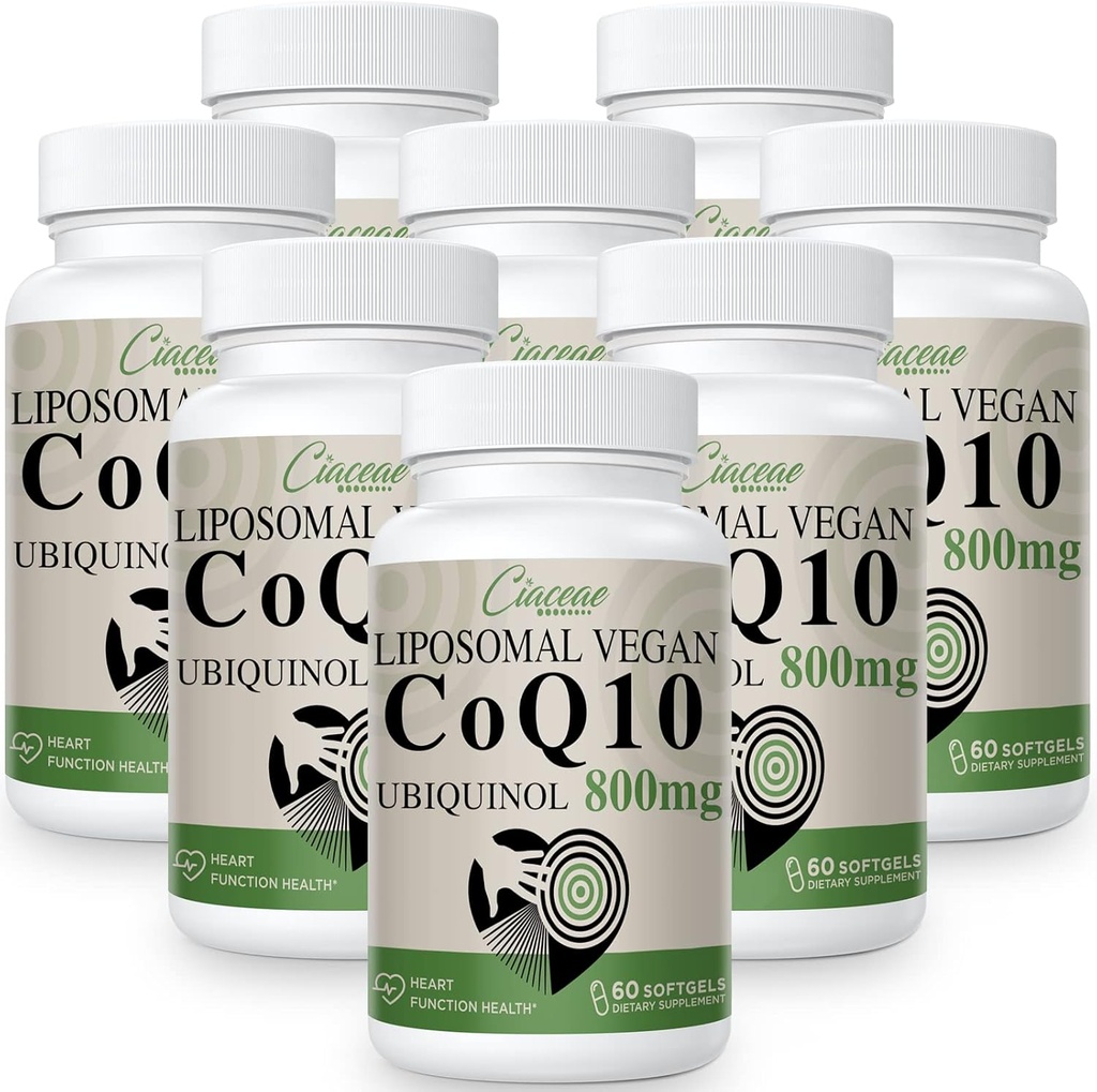 Liposomale CoQ10 800mg Ubichinol Softgel, Max Absorptie Ubichinol Co-enzym Q10, Ubichinol CoQ10 Supplement voor Antioxidant, Hartfunctie en Energieproductie, Pure CoQ10 800mg, 480 Vegan Softgels