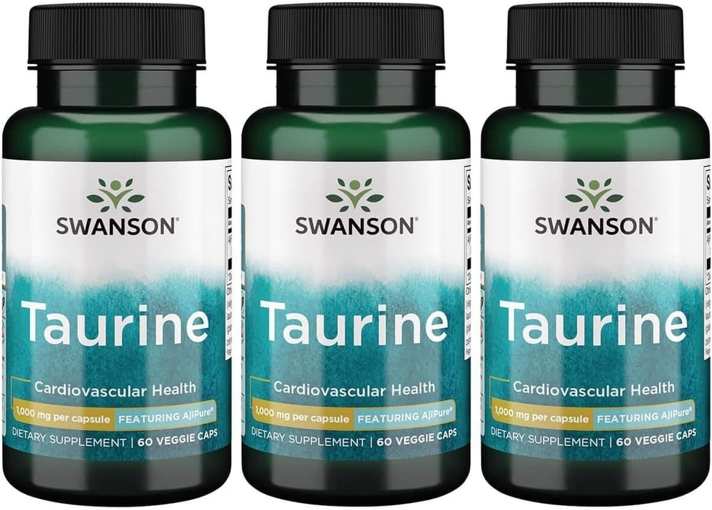 Swanson AjiPure Amino Acid Taurine 1000 Milligrammen 60 Veg Capsules (3 verpakkingen)