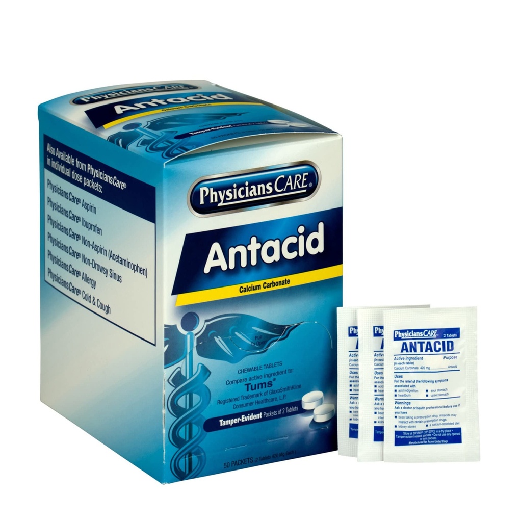 MédecinsCare Antacid Heartburn Médicaments (Comparer aux tumeurs), 50 doses de deux comprimés, 420 mg