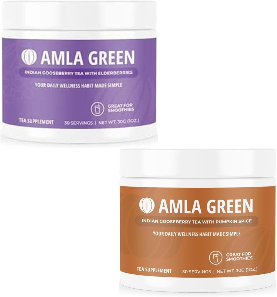 Amla Powder & Green Tea Superfood Supplement met Vlierbes & Pumpkin Spice, biologisch, veganistisch, 30 porties