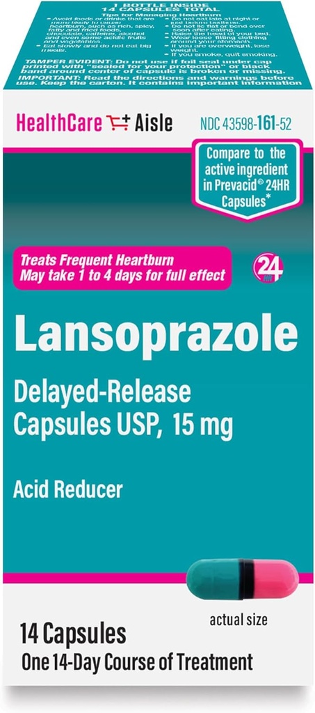 HealthCareAisle Lansoprazol 15 mg - 14 Capsules met vertraagde afgifte - Acid Reducer, Treats Frequent Heartburn