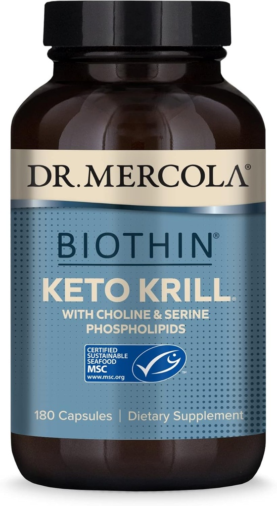 Dr. Mercola, Keto Krill Oil Supplement, 90 porties (180 capsules) Omega 3 vetzuren, MSC gecertificeerd, niet GGO, sojavrij, glutenvrij