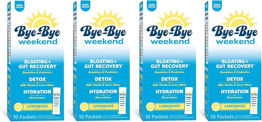 Detox Drink Mix w/Electrolytes - for Bloating, Recovery, Fatigue, Brain Fog - Probiotics, Lion’s Mane, Milk Thistle - Zero Sugar Lemonade - 40 Pack