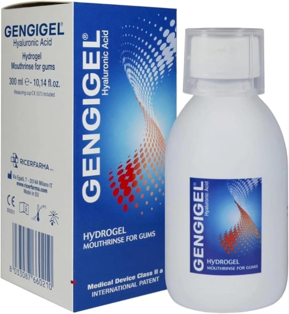 Gengigel Hyaluronzuur Mouthrinse (300 ml), Oral Care Solution for Gum Health, Reduces Discomfort, Helpt Relieve Gum Recession & Gingivitis, Geen Alcohol of SLS, Vegan & Kosher