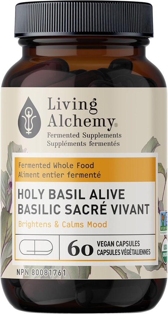 Suppléments Saint Basilic - Fermenté Saint Basilic avec baume de citron naturel - Suppléments quotidiens pour les femmes et les hommes - végétalien, non-OGM - Alchimie vivante, 60 Pcs