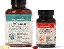 NatureWise 1000mg Omega 3 600mg EPA 400mg DHA with Vitamin E 180ct & Vitamin B Complex for Cellular Energy 60 Softgels[2-Month]
