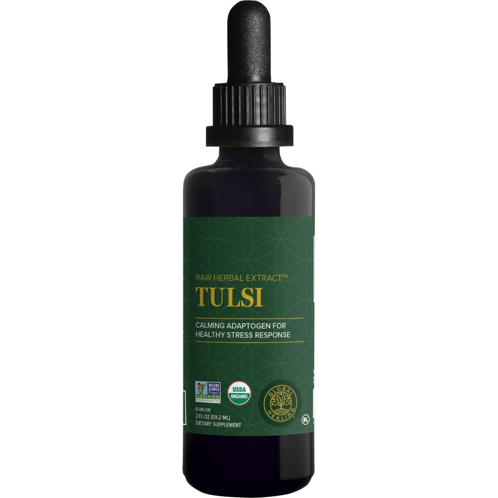 Global Healing Center - Organic Tulsi (Holy Basil Leaf Extract) Vegan Liquid Supplement Drops (Organic Basil) - Bioavailable Herb for Normal Stress Response, Natural Energy & Immune Support