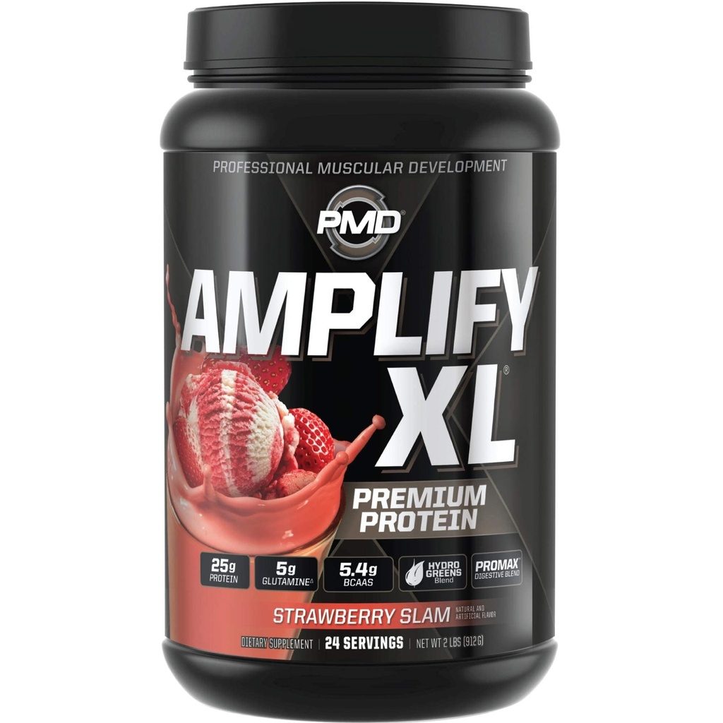 PMD Sports Amplify XL Premium Wei Proteïne Supplement Hydro Greens Blend - Glutamine en Wei Proteïne Matrix met Superfood voor Spier, Kracht en Herstel - Aardbei Slam (24 Servings)