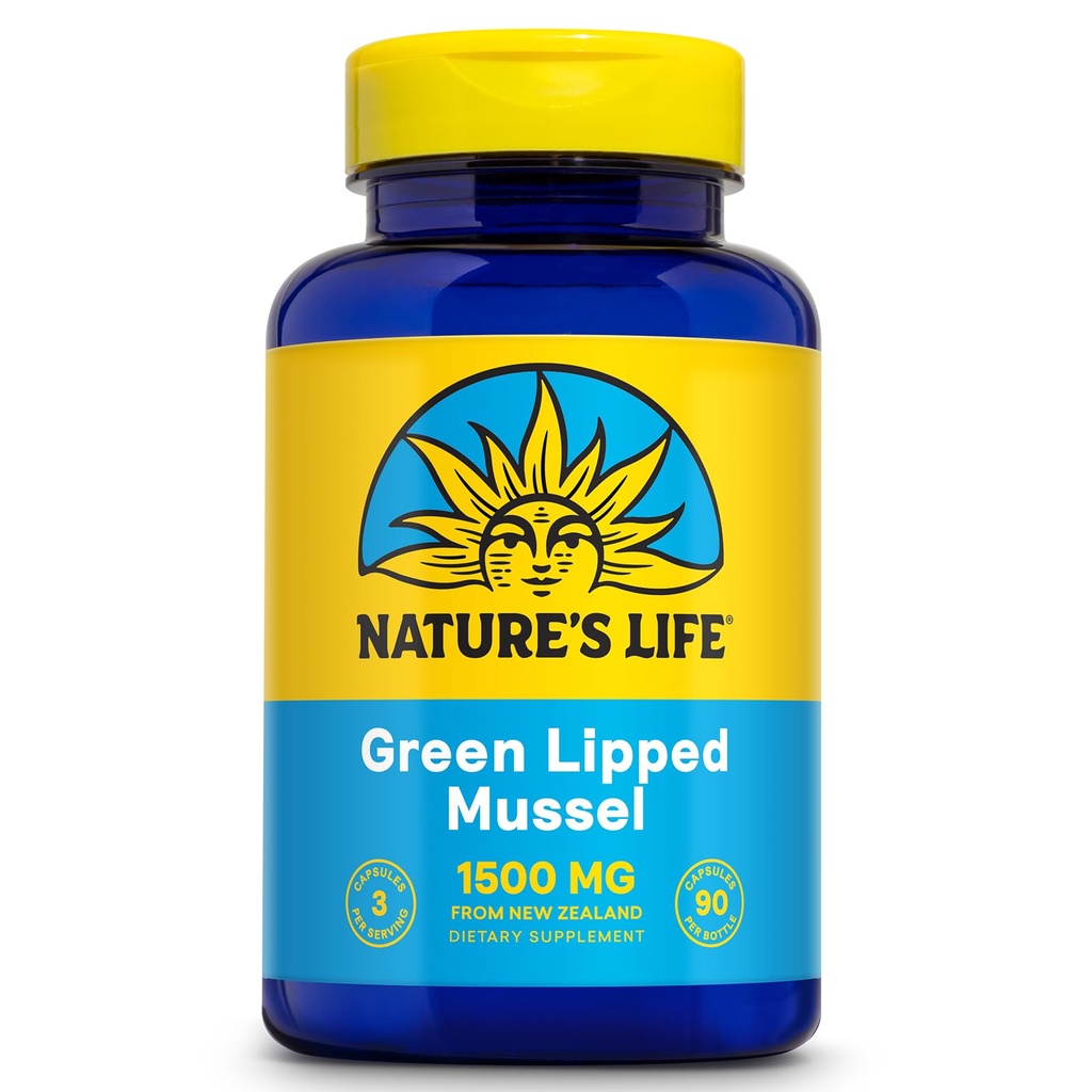 Nature's Life Green Liped Mussel 1500 mg - Supplément de moules vertes de Nouvelle-Zélande avec acides gras oméga 3 naturellement apparents - garantie de 60 jours, laboratoire vérifié - 30 portions, 90 capsules