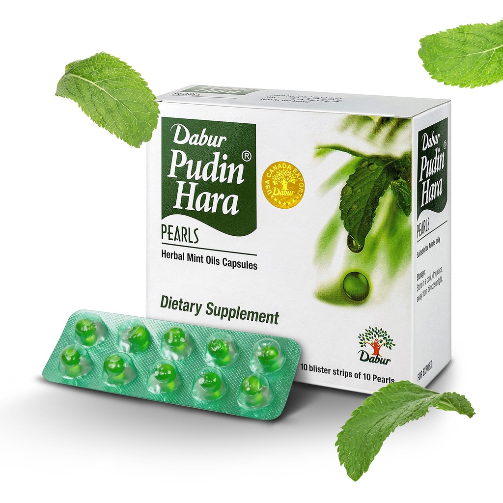 Dabur Pudin Hara Pearls - Suppléments journaliers de soins digestifs pour les hommes et les femmes, aide à éliminer les symptômes de Bloating, d'acidité, de flatulence et d'indigestation pour la santé digestive et gustative, 100 comtes (paquet de 10)