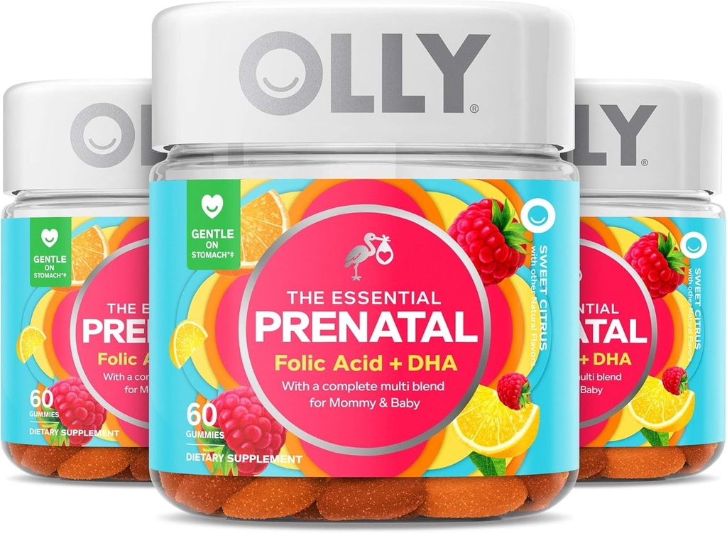 Olly Prenatale Multivitamine Gummy, Foliumzuur, Vitamine D, Omega DHA, Kauwbare Supplement, 60 Gummies Citrus 3 Tellen