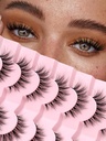 Cils naturels Chat Cils d'oeil Wispy Cils 15mm Faux cils Wispy Cils 3D Volume bande Cils mince bande de coton Faux cils Faux Cils Pack 7 paires Siligli
