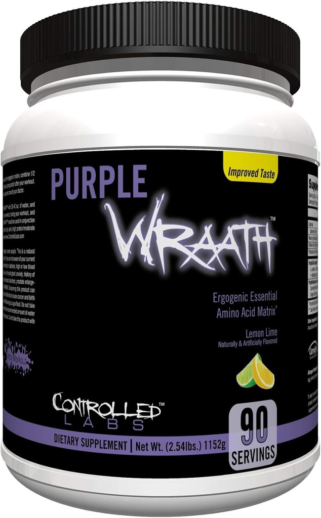 GECONTROLEERDE LABS Purple Wraad, BCAA en EAA Amino Acid Supplement, met Endurance Blend Intra Workout Poeder, Optimale Endurance, Focus, en Uithoudingsvermogen (Citroen Lime, 90 Servers)