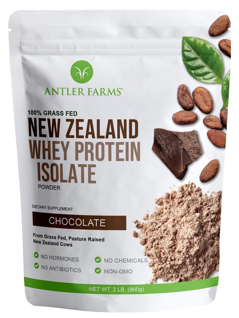 Antler Farms - 100% Gras Fed Nieuw-Zeeland Wei Proteïne Isolaat, Chocolade smaak, 2 lbs - puur en schoon, 4 ingrediënten, Heerlijk, koud verwerkt