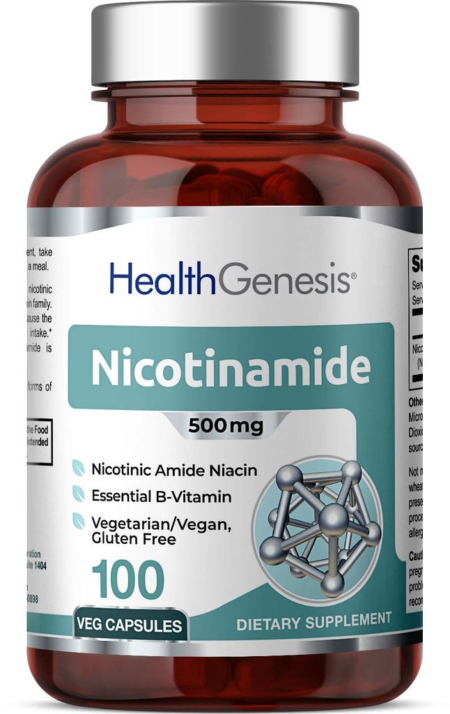 B-3 Nicotinamide 500 mg 100 Vcaps - Nicotinic Amide Niacin Natural Flush-Free Vitamine Formula - Ondersteunt huidcelgezondheid