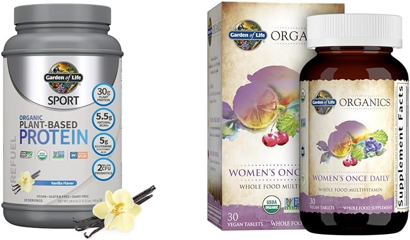 Garden of Life Organic Vegan Sport Protein Powder & Once Daily Women's Multi - Probiotics, BCAAs, Antioxidants, 30g Plant Protein, Vitamins A C D3 K B6 B12, Non GMO