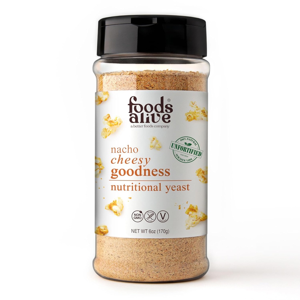 Foods Alive Nacho Cheesy Goodness Nutritional Gist, 6oz Shaker Jar/Non-Fortified, Vegan Cheese Powder Seasoning