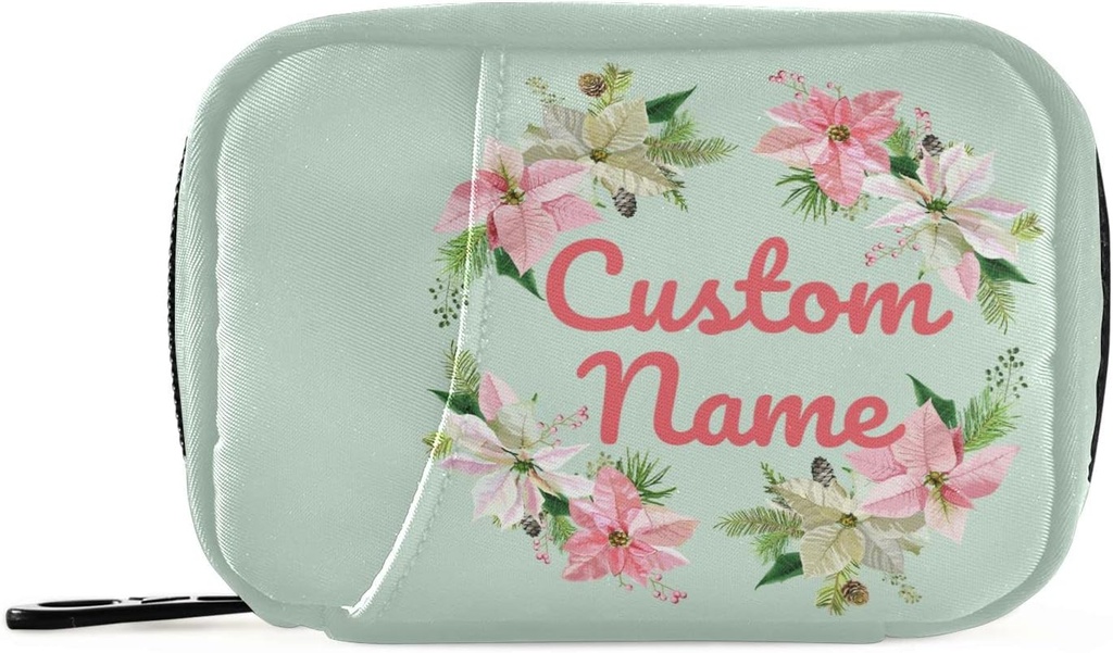 Aangepaste pil Box 7 Dag pil Case Bag Kerstbloem Gepersonaliseerde naam Reis pil Organizer Bag met rits draagbare Weekly Case Compacte grootte voor vitamine supplement houder