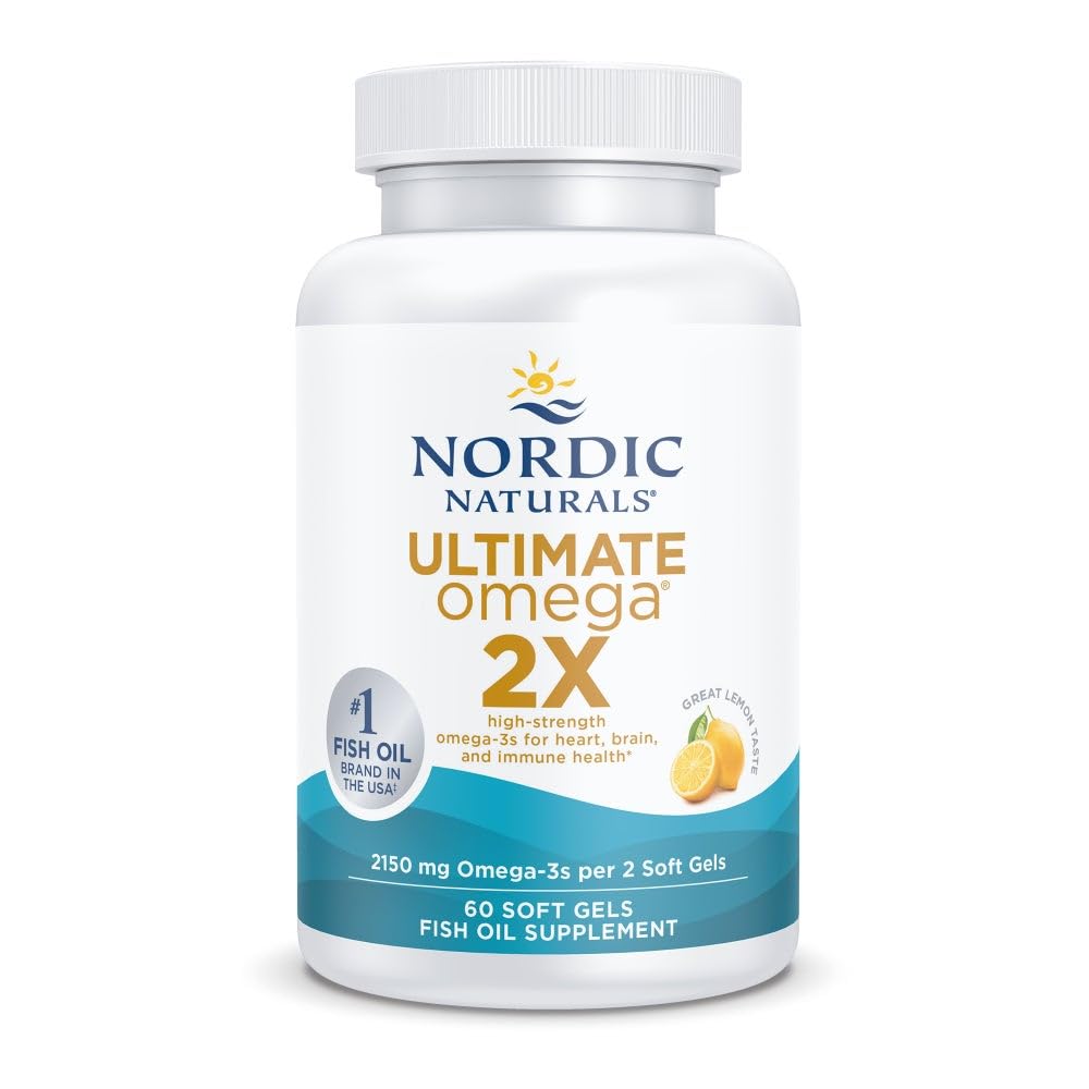 Nordic Naturals Ultimate Omega 2X, Lemon Flavor - 60 Zachte Gels - 2150 mg Omega-3 - High-Potency Fish Oil with EPA & DHA - Promoot Brain & Heart Health - Non-GMO - 30 Servers