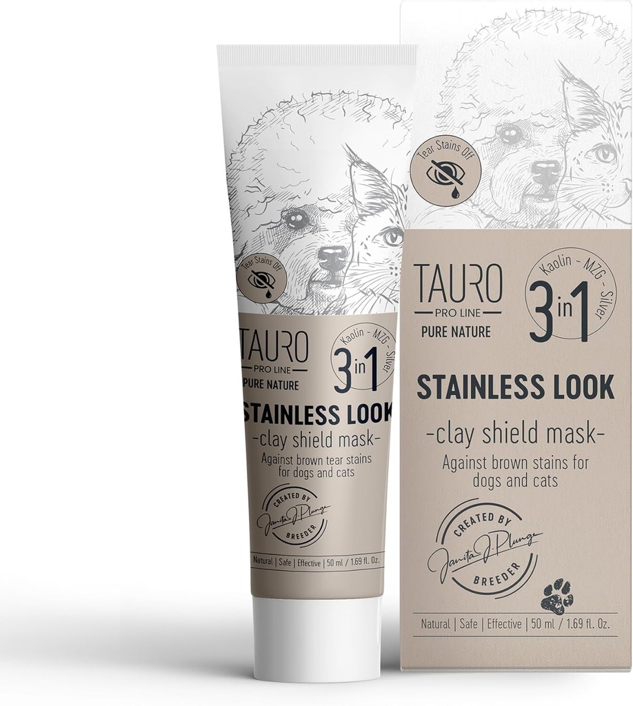Tauro Pro Line Clay Tear Stain Remover voor honden - Schildmasker voor ogen, oren, mond, zacht grooming product voor honden, puppy & kat (Stainless Look - 1,69 Fl Oz)