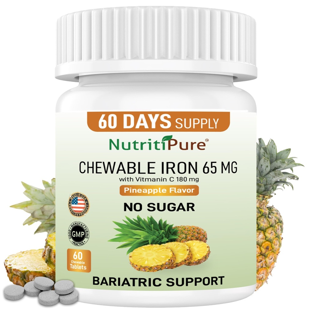 Kauwbaar ijzer Carbonyl 65 mg met vitamine C 180 mg (voor vrouwen/mannen) - Tablet in Ananas smaak 60 Tell (1)