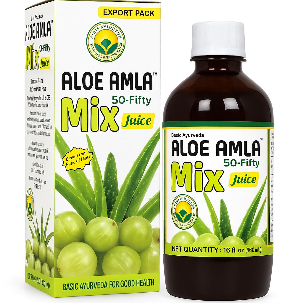Basic Ayurveda Aloe Amla Mélange de jus de mélange d'Aloe Vera et de fruits d'Amla Première presse Jus de vierges Dose quotidienne végétale et non-OGM