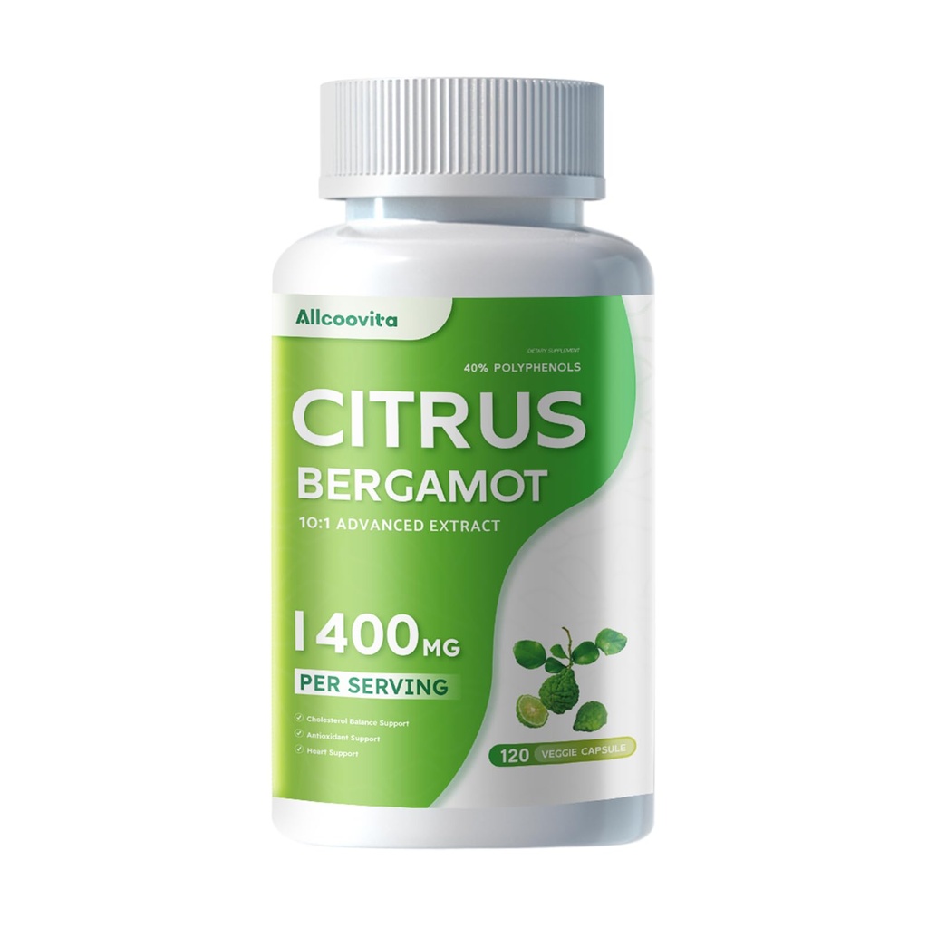 Biologische Citrus Bergamot 1400mg, 120 Capsules -Citrus Bergamia - Essentiële Olie en Citrus Bioflavonoïden - Natural Heart Health Supplements for Women and Men - Non-GMO Pillen