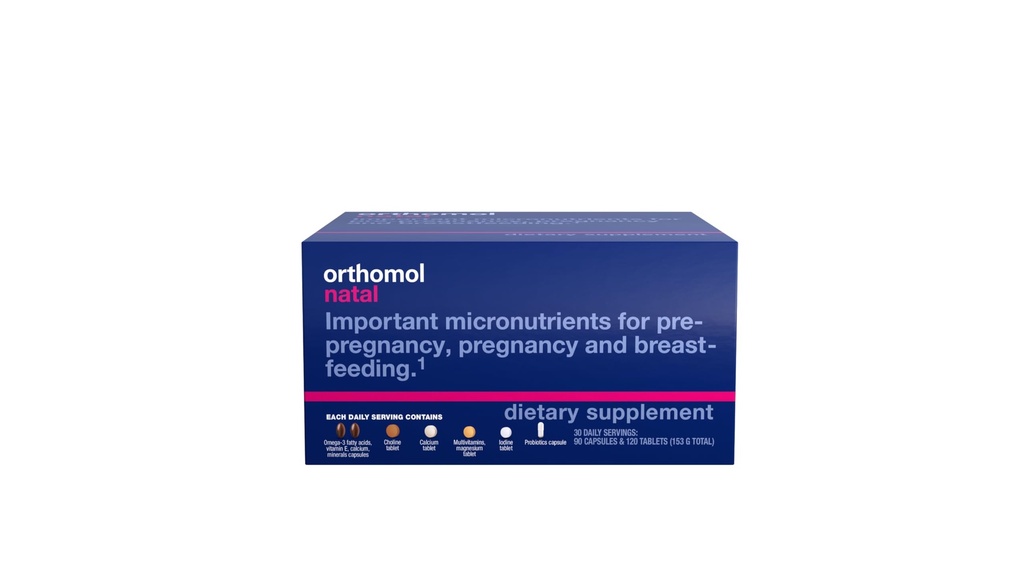 Orthomol Natal, Natal Supplement, Ondersteunt de gezondheid voor pre- zwangerschap, zwangerschap, en borstvoeding, tabletten en capsules supplement, 30 Tellen (pakket van 1)