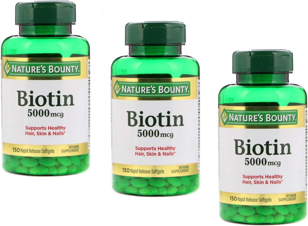 Natures Bounty Biotin 5000mcg 150 Softgels à libération rapide (Pack de valeur de 3)